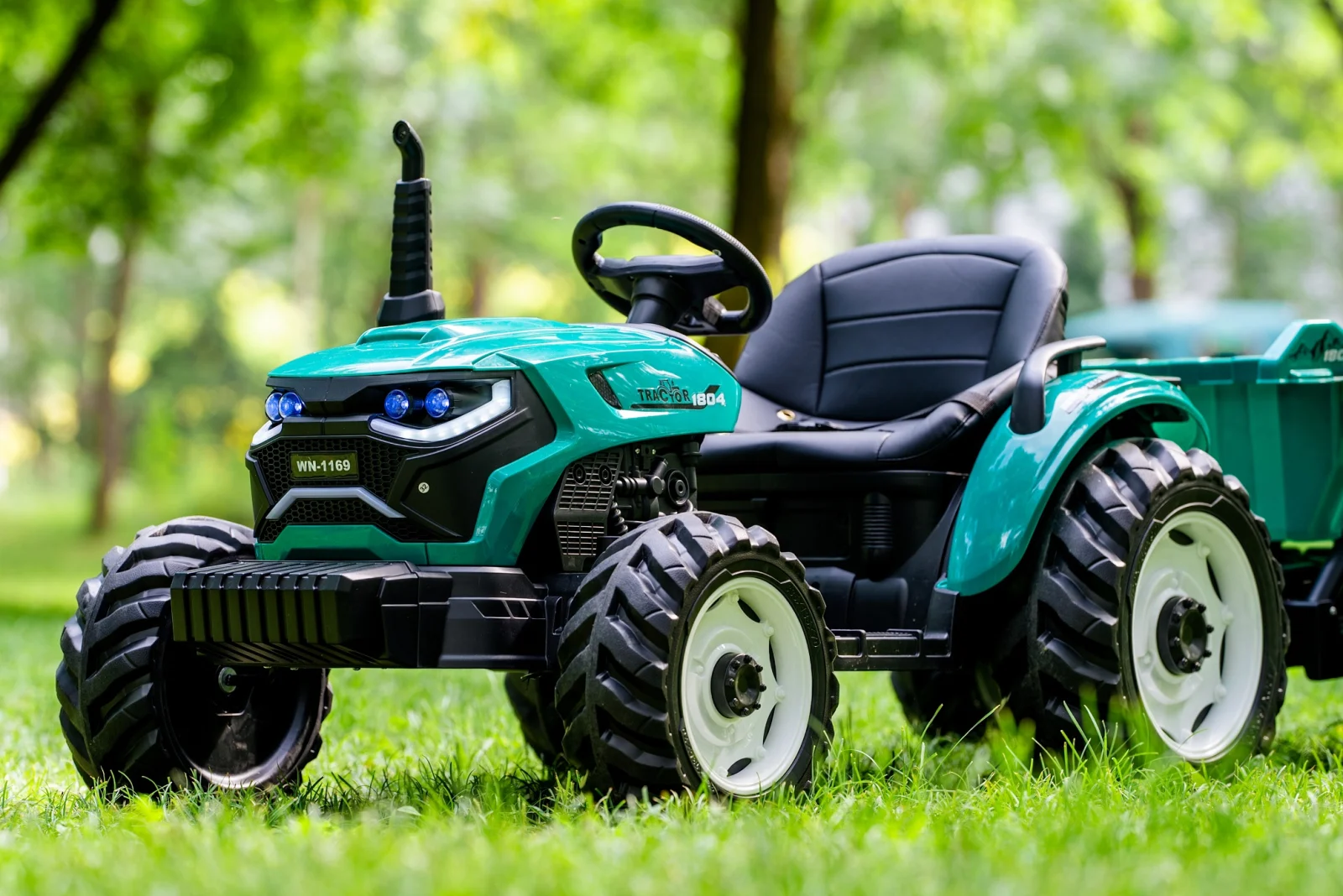 Tractoras electric copii, 90W 12V 10Ah cu remorca, culoare verde [4]