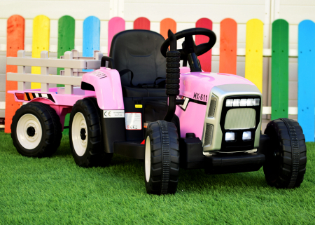 Electric ride-on tractor BJ-611, 60W, 12V with trailer and remote control, pink [1]