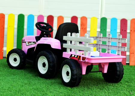 Electric ride-on tractor BJ-611, 60W, 12V with trailer and remote control, pink [3]