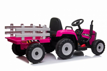 Children's ride-on electric tractor BJ611, 60W 12V, with trailer and remote control, pink [16]