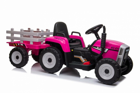 Children's ride-on electric tractor BJ611, 60W 12V, with trailer and remote control, pink [17]