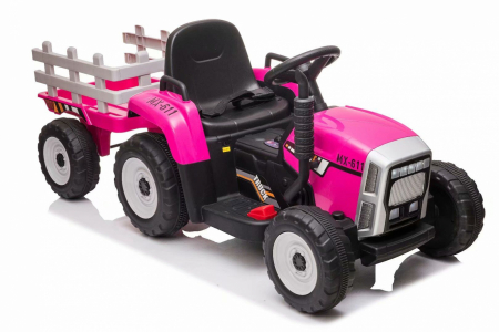 Children's ride-on electric tractor BJ611, 60W 12V, with trailer and remote control, pink [18]