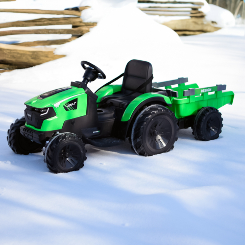 Electric ride-on tractor for children, model 720-T, 90W, 12V 10Ah, trailer included, premium, green [8]