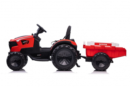 Tractoras electric pentru copii cu remorca, model 720-T, 90W-12V, cu roti moi, rosu [6]