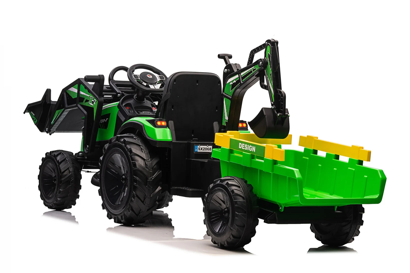 Ride-on tractor with trailer for children 720-T, 90W, bucket and charger, 12V, premium, green [17]