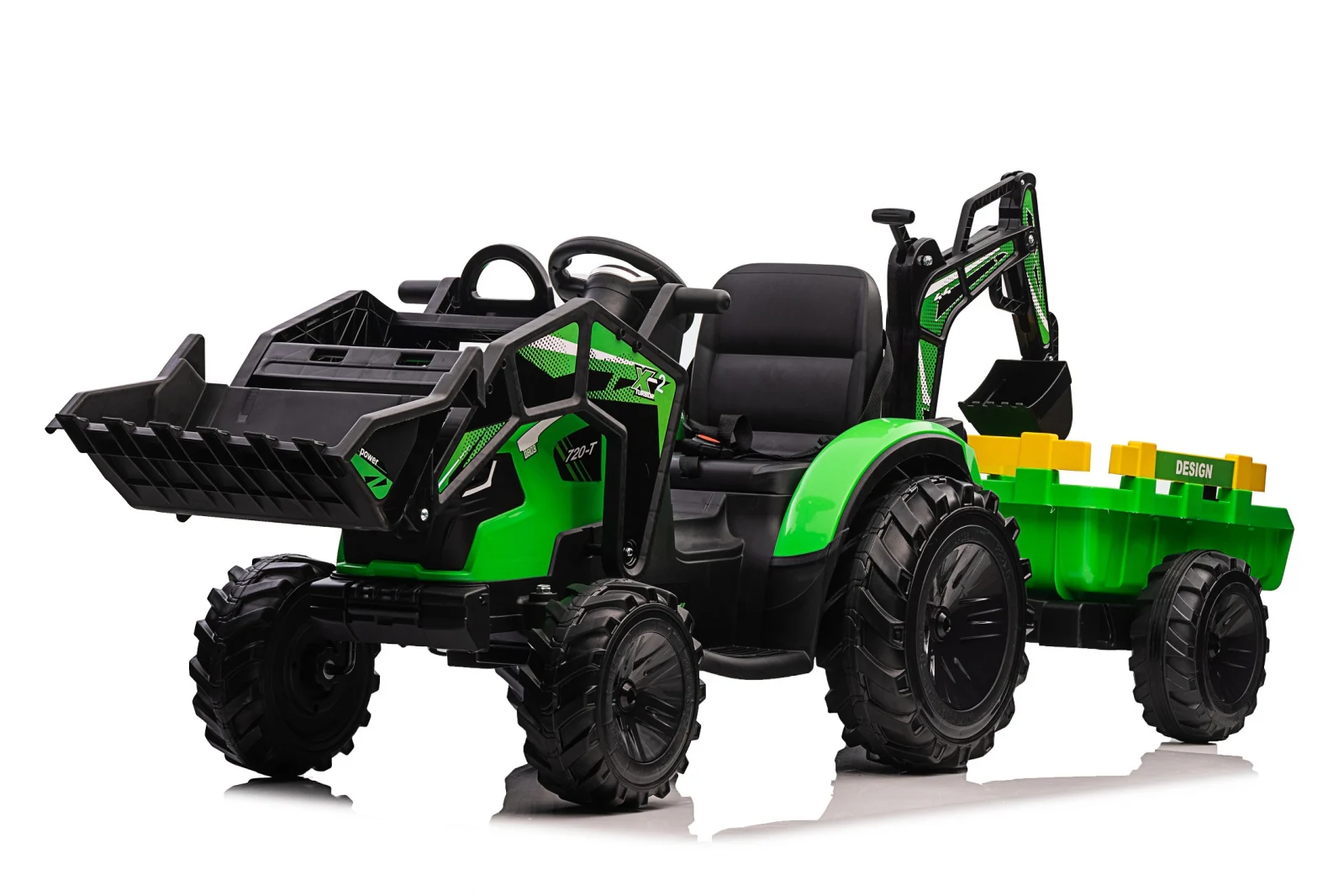 Ride On ATV & UTV - Ride-on tractor with trailer for children 720-T, 90W, bucket and charger, 12V, premium, green