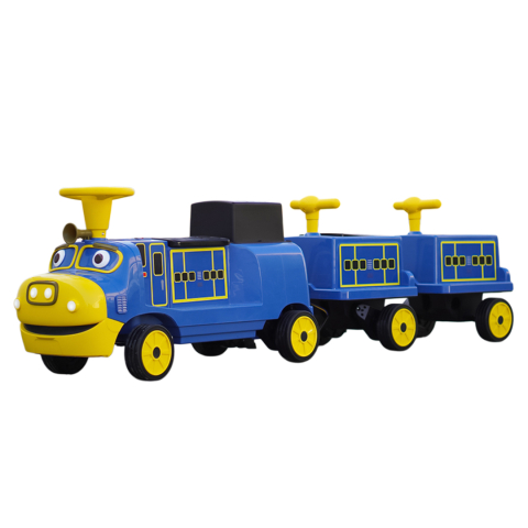 Special Ride on vehicles - CHUGGINGTON Electric Ride-On Train with 2 Extra Carriages, for 4 Children, 12V 180W, Soft Wheels, Blue
