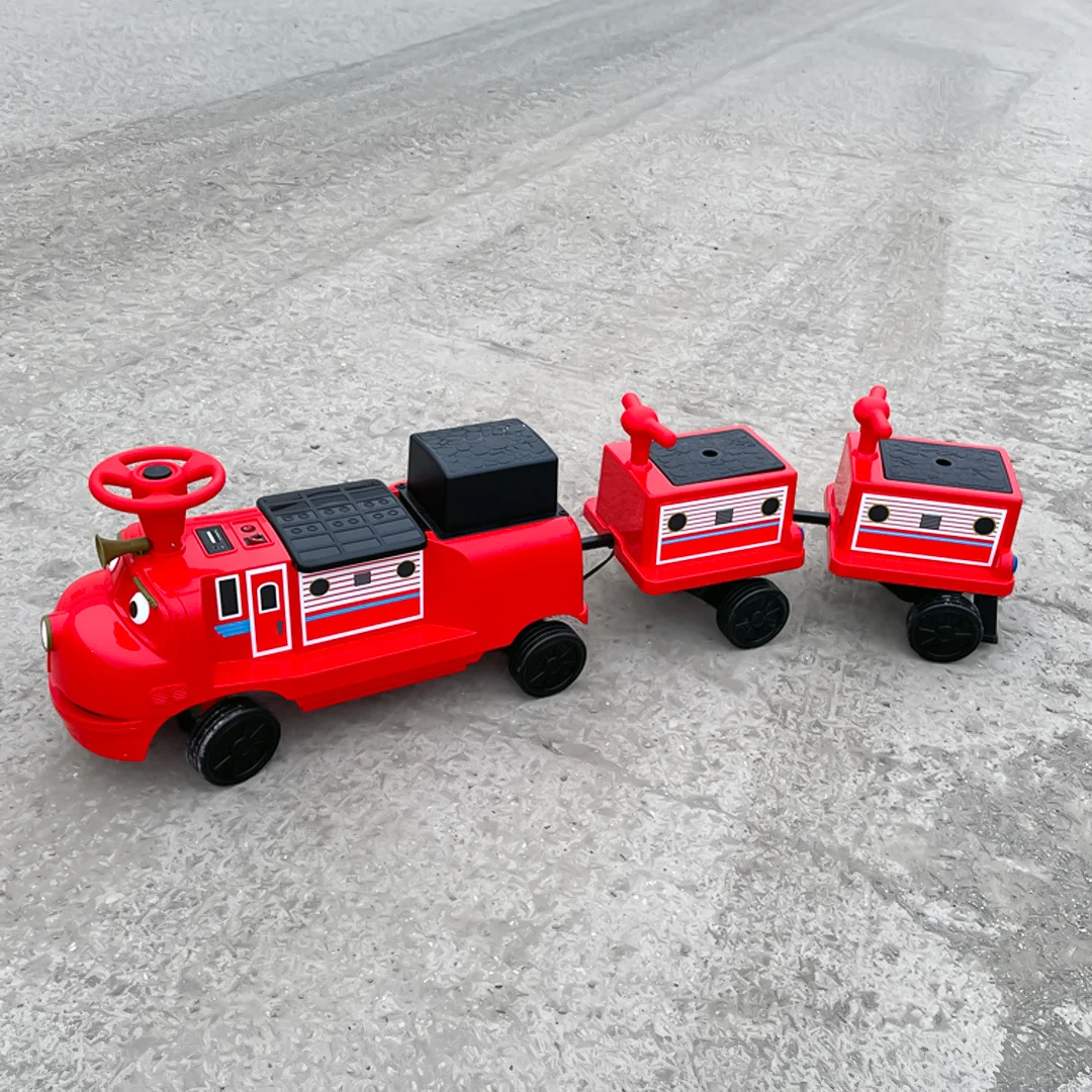 Trenulet copii CHUGGINGTON cu 2 vagoane extra, 4 locuri, 180W, 12V 7Ah roti moi, rosu [1]