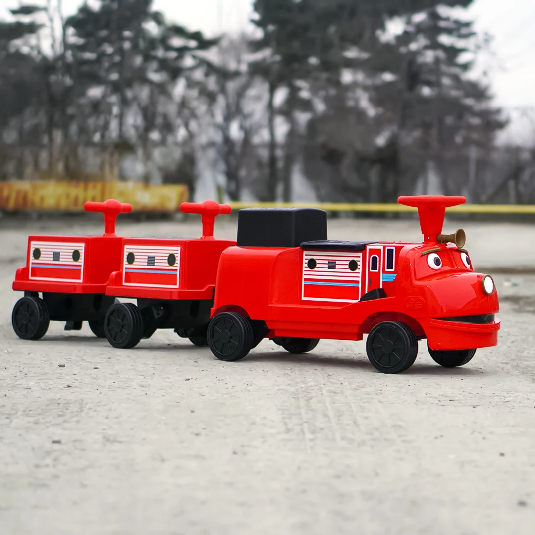 Trenulet copii CHUGGINGTON cu 2 vagoane extra, 4 locuri, 180W, 12V 7Ah roti moi, rosu [7]