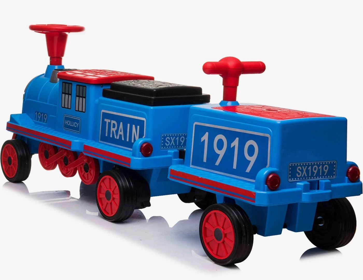 Kids Electric Train with 2 Additional Wagons for 4 Children, 12V 14Ah, 180W, Blue [3]