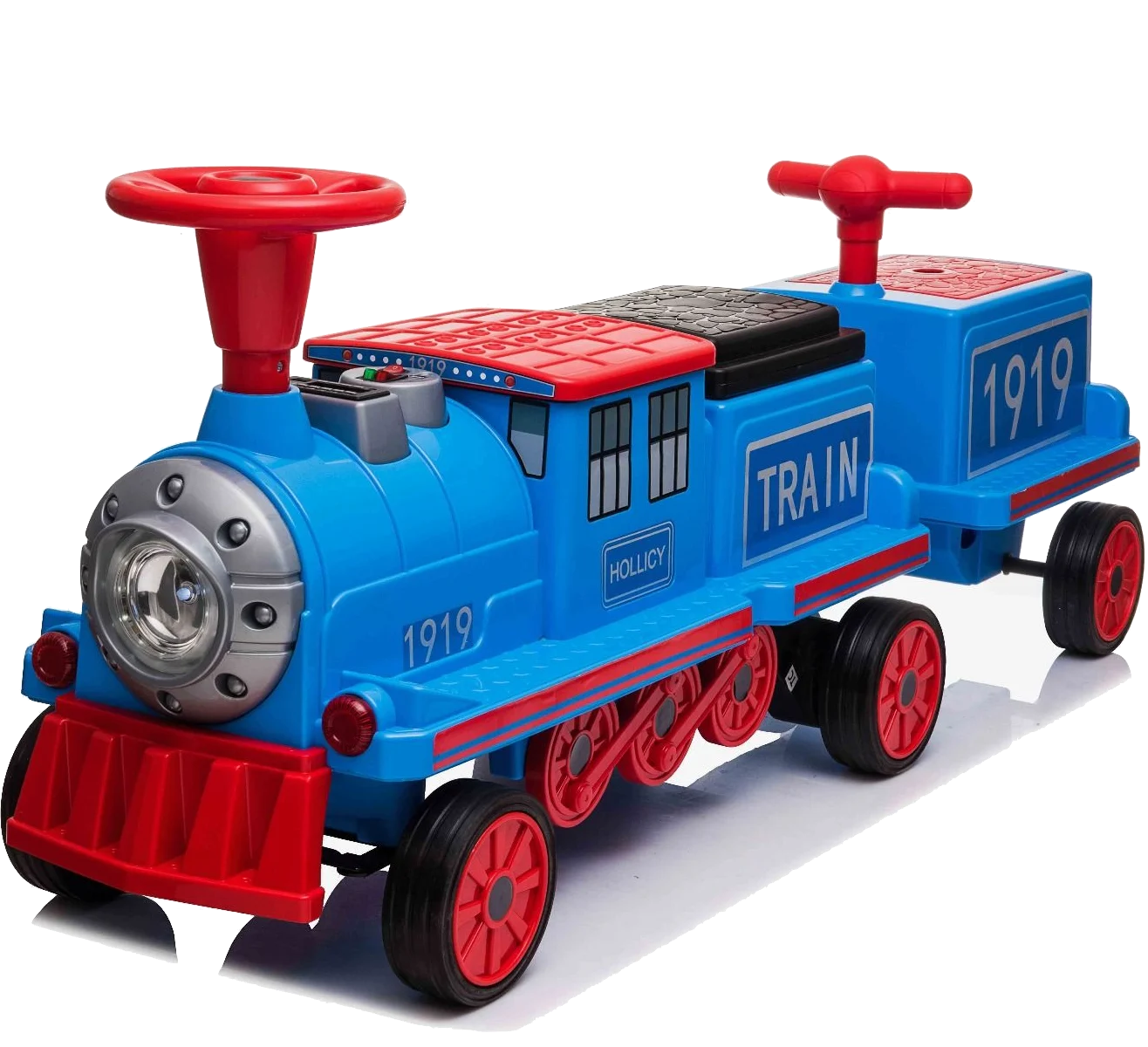 Kids Electric Train with 2 Additional Wagons for 4 Children, 12V 14Ah, 180W, Blue [1]