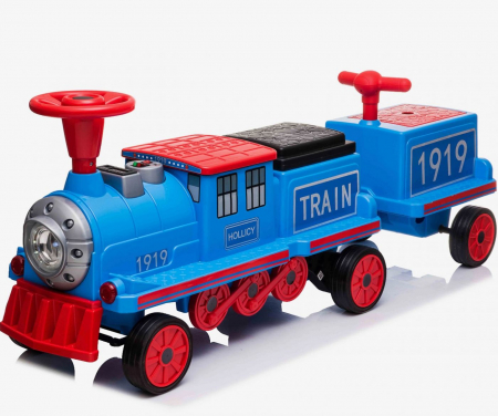 Electric ride-on train, additional wagon for 3 children SX1919, 180W, EVA wheels, music player, blue [7]