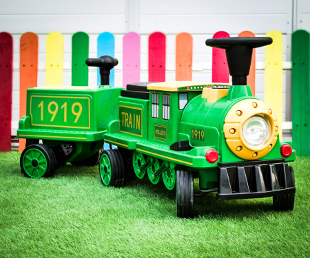 Electric ride-on train, additional wagon for 3 children SX1919, 180W, EVA wheels, music player, green [1]