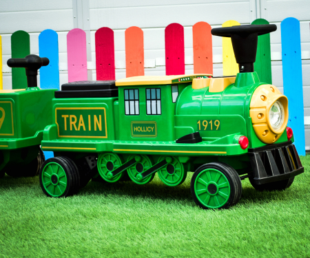 Electric ride-on train, additional wagon for 3 children SX1919, 180W, EVA wheels, music player, green [5]
