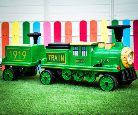 Electric ride-on train, additional wagon for 3 children SX1919, 180W, EVA wheels, music player, green [2]