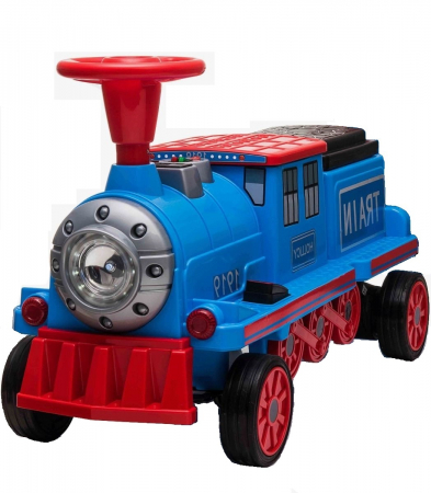 Electric ride on train SX1919 for 2 children, removable 12V battery, 90W, soft wheels, music player, blue [1]