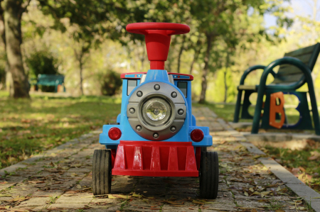 Electric ride on train SX1919 for 2 children, removable 12V battery, 90W, soft wheels, music player, blue [2]