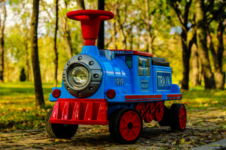 Electric Ride-On cars - Electric ride on train SX1919 for 2 children, removable 12V battery, 90W, soft wheels, music player, blue