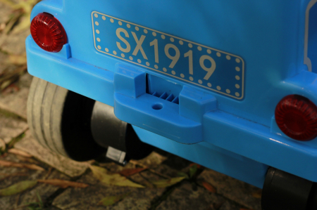 Electric ride on train SX1919 for 2 children, removable 12V battery, 90W, soft wheels, music player, blue [5]