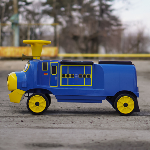 Electric Ride-On Train for 2 Children, Ages 3–6, CHUGGINGTON, 12V 90W, Soft Wheels, Blue [8]