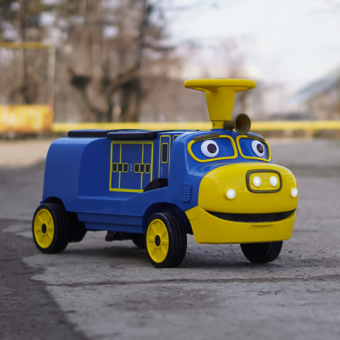 Electric Ride-On Train for 2 Children, Ages 3–6, CHUGGINGTON, 12V 90W, Soft Wheels, Blue [3]