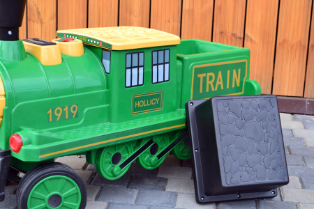 Electric ride on train SX1919 for 2 children, removable 12V battery, 90W, soft wheels, music player, green [11]