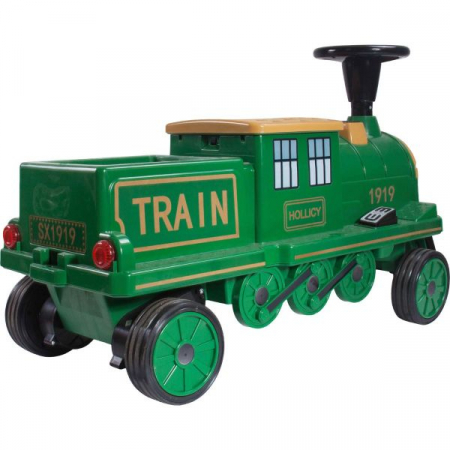 Electric ride on train SX1919 for 2 children, removable 12V battery, 90W, soft wheels, music player, green [8]