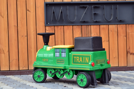 Electric ride on train SX1919 for 2 children, removable 12V battery, 90W, soft wheels, music player, green [3]