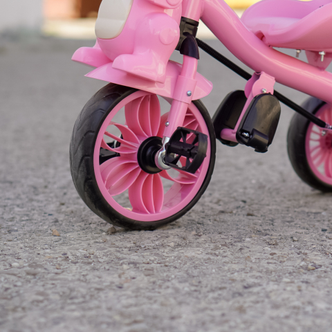 3-in-1 Dino Tricycle with Parent Handle for Kids Aged 1-4 Years, EVA Wheels, Pedals, Safety Belt, Storage Compartment, pink [11]