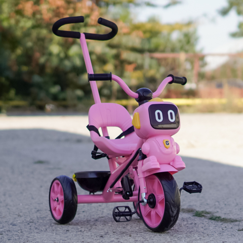 3-in-1 GRobo Tricycle with Parent Handle for Kids Aged 1-4 Years, EVA Wheels, Pedals, Safety Belt, Storage Compartment, pink [1]