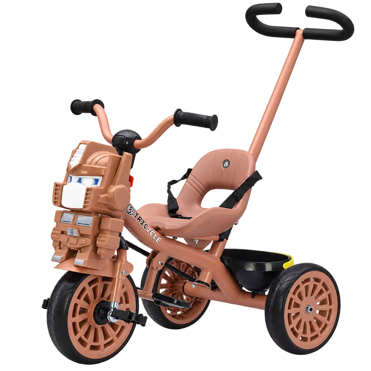 Trotinete & Biciclete Electrice - Tricicleta cu maner PRO601 3 in 1 pentru copii, roti EVA, pedale, centura, compartiment depozitare, roz