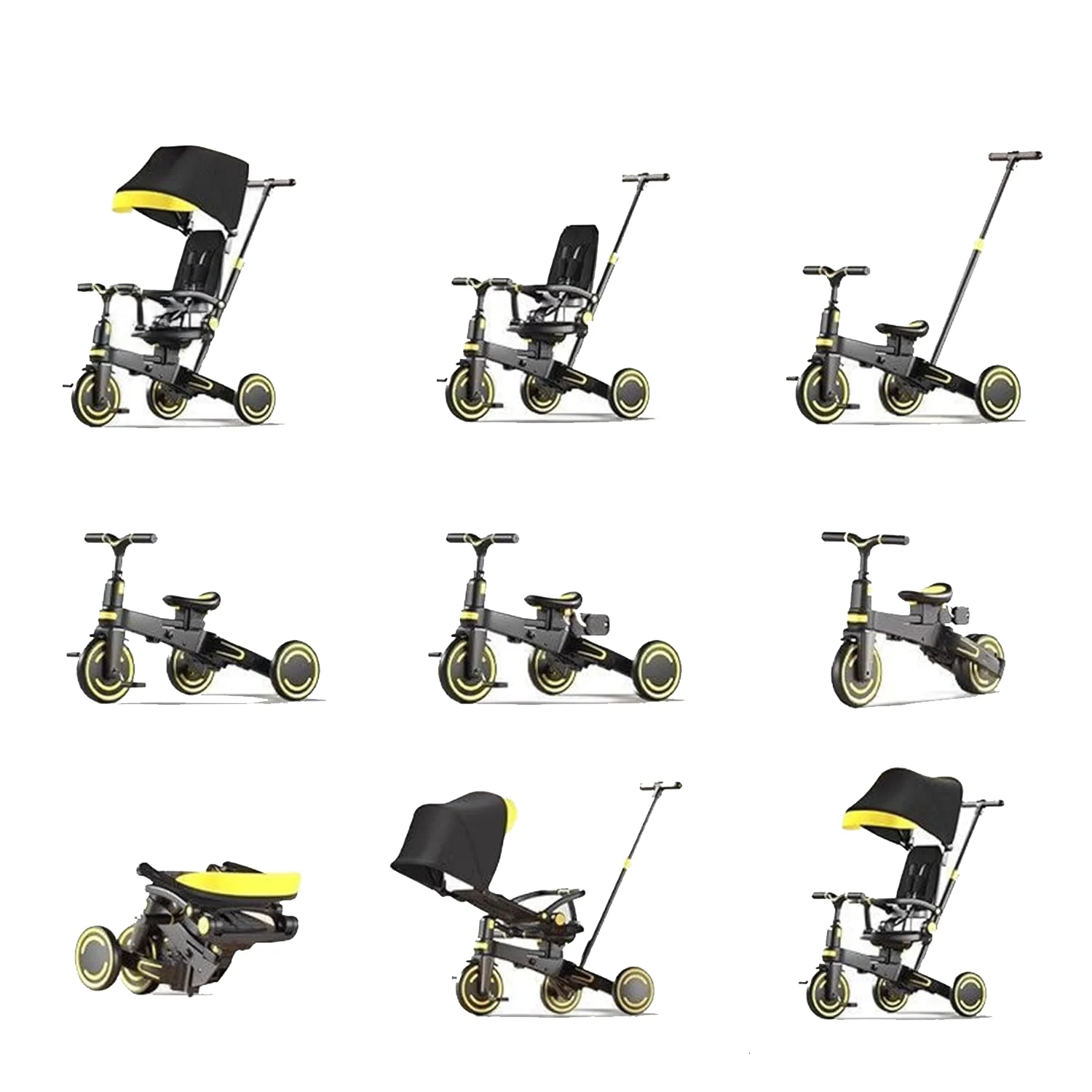 4-in-1 Multifunctional Tricycle for Toddlers, Ages 1–3, Foldable & Adjustable, Soft Wheels, Safety Belt, Detachable Push Handle, White [6]