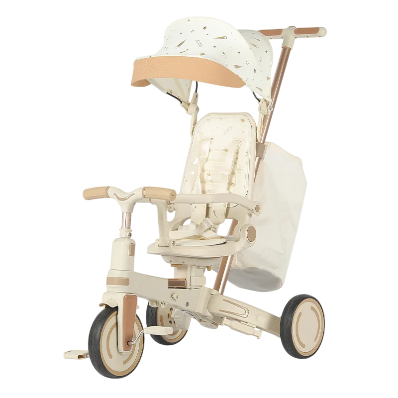 Electric scooters & bicycles - 4-in-1 Multifunctional Tricycle for Toddlers, Ages 1–3, Foldable & Adjustable, Soft Wheels, Safety Belt, Detachable Push Handle, White