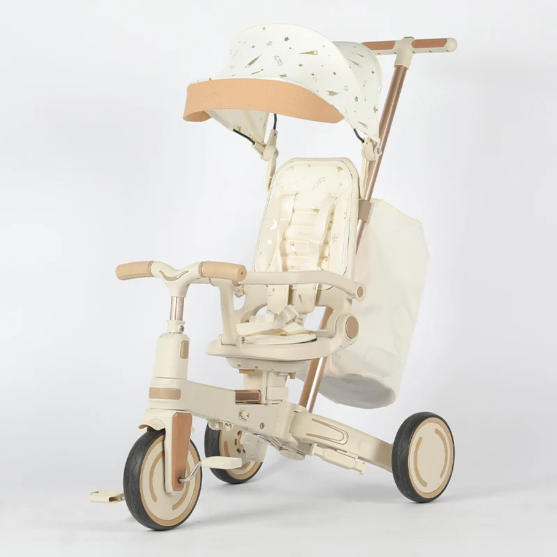 4-in-1 Multifunctional Tricycle for Toddlers, Ages 1–3, Foldable & Adjustable, Soft Wheels, Safety Belt, Detachable Push Handle, White [1]