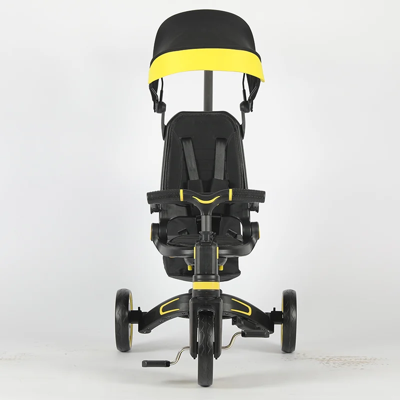 4-in-1 Multifunctional Tricycle for Toddlers, Ages 1–3, Foldable & Adjustable, Soft Wheels, Safety Belt, Detachable Push Handle, yellow [5]