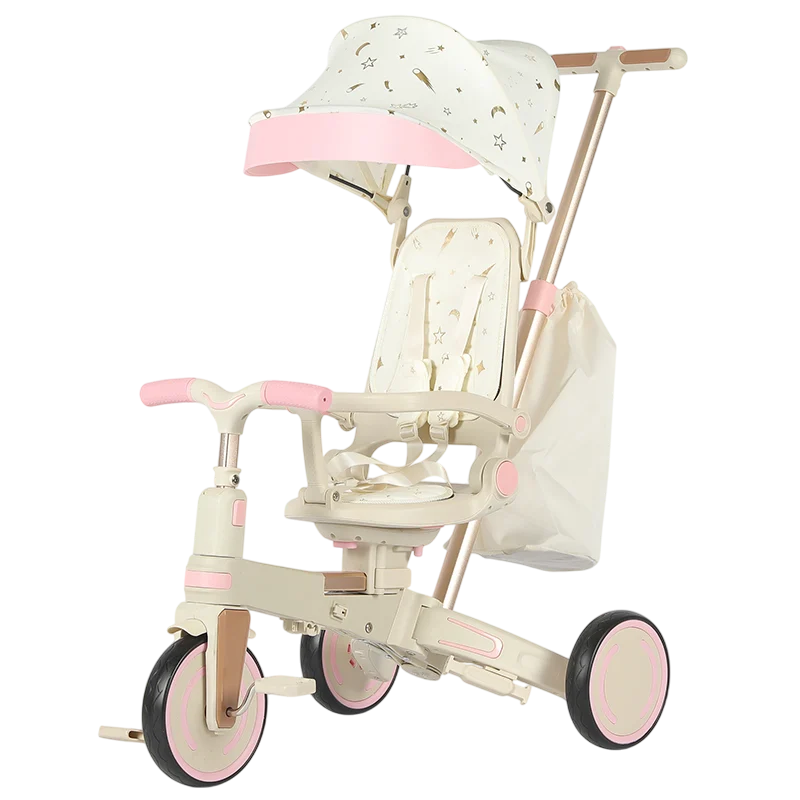 Electric scooters & bicycles - 4-in-1 Multifunctional Tricycle for Toddlers, Ages 1–3, Foldable & Adjustable, Soft Wheels, Safety Belt, Detachable Push Handle, pink