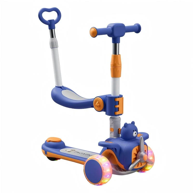 Vehicule speciale copii - Trotineta 3 in 1 pentru copii 2-5 ani, pliabila si ajustabila, lumini LED si sunete interactive, roti moi, albastra