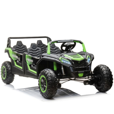 Masinute electrice - UTV electric copii, 4 locuri, Racing 600W, 24V 20Ah, roti moi EVA, scaun tapitat, verde
