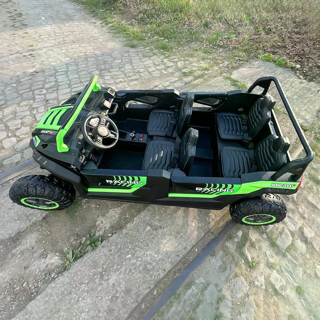 UTV electric copii, 4 locuri, Racing 600W, 24V 20Ah, roti moi EVA, scaun tapitat, verde [6]