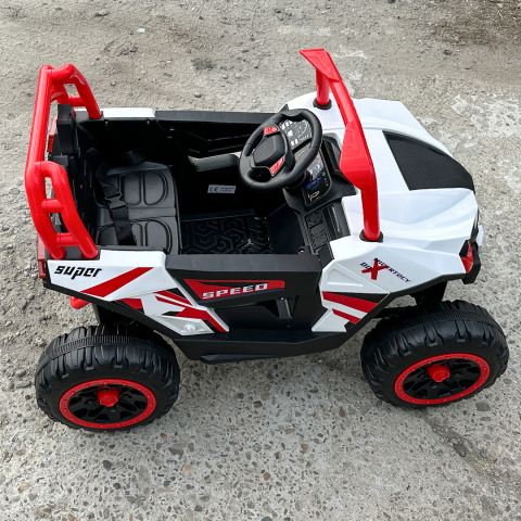 UTV electric copii RSR, cu music player, 4x4 120W 12V 7Ah, echipare standard, rosu cu alb [13]