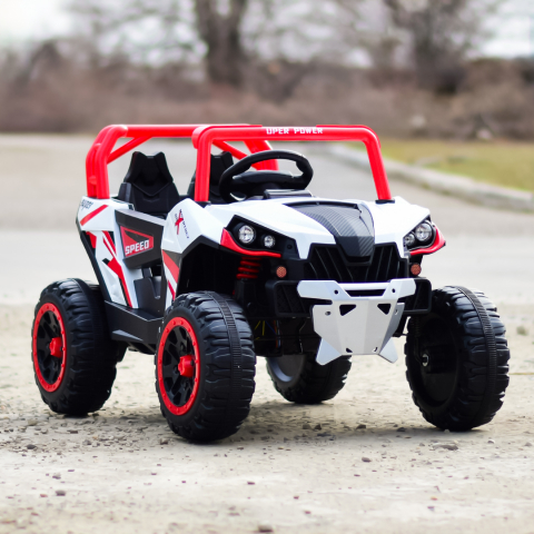 UTV electric copii RSR, cu music player, 4x4 120W 12V 7Ah, echipare standard, rosu cu alb [1]