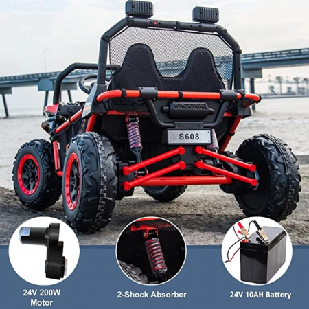 UTV electric pentru copii cu 2 locuri, model Dune-Buggy, 400W, 24V, premium, rosu [2]