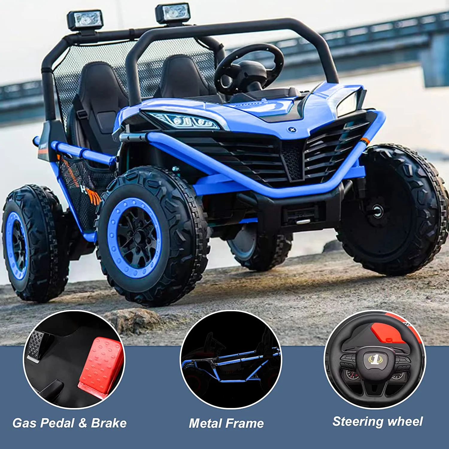 UTV electric pentru copii Dune-Buggy, 2 locuri, 300W, 24V, roti MOI, albastru [18]