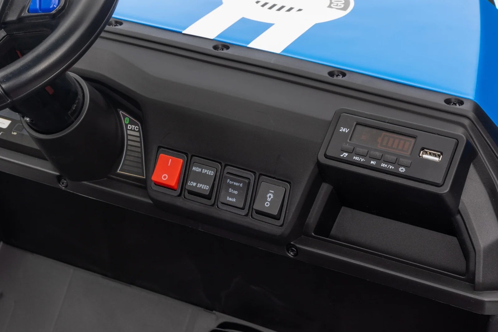 UTV electric pentru copii, Golf-Kart, 400W, 4 locuri, 24V 7Ah, roti moi, albastru [4]