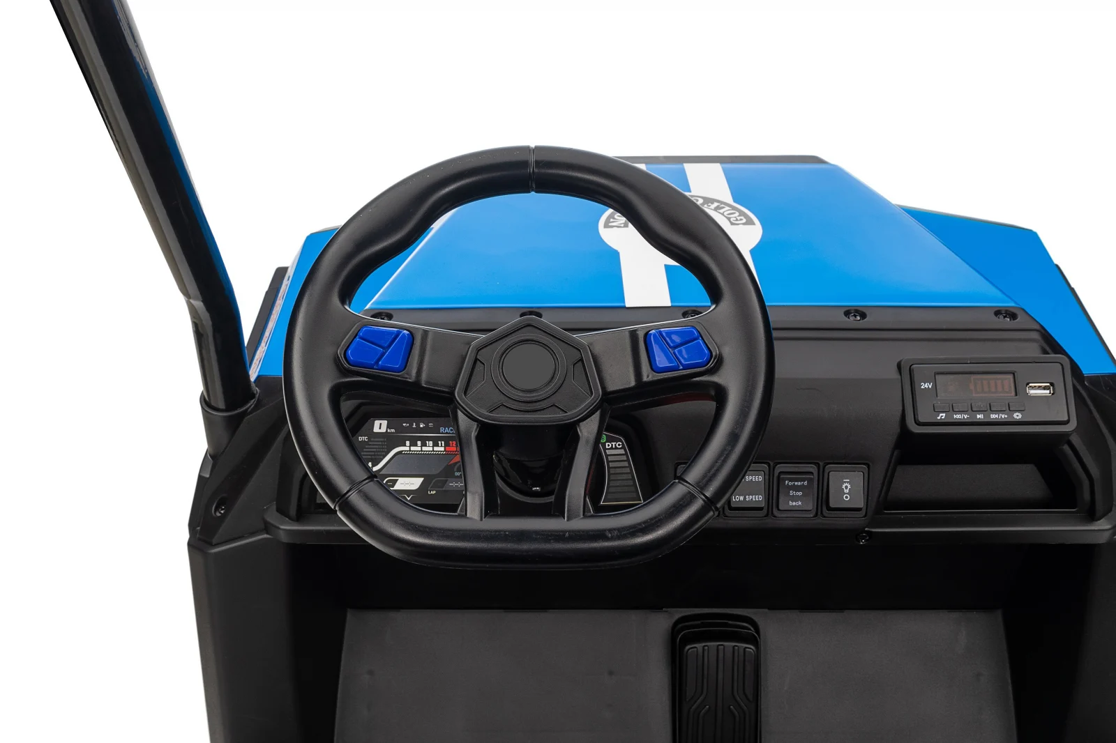 UTV electric pentru copii, Golf-Kart, 400W, 4 locuri, 24V 7Ah, roti moi, albastru [7]