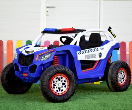 Vehicule speciale copii - UTV electric copii de Politie XB2118, 4x4, 220W, 12V, scaun tapitat cu 2 locuri, bluetooth, albastru