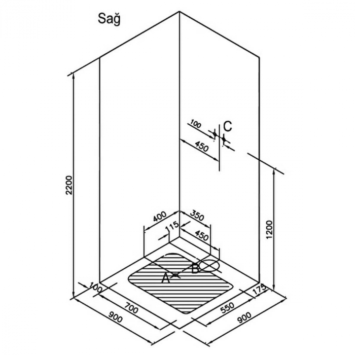 90x90cm, flat wall, stanga - negru profile | 56930022000 [2]