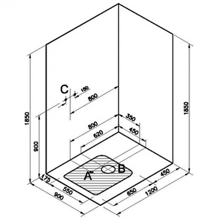 120x090cm, stanga, u wall, drawer, leg | 64971124000 [2]