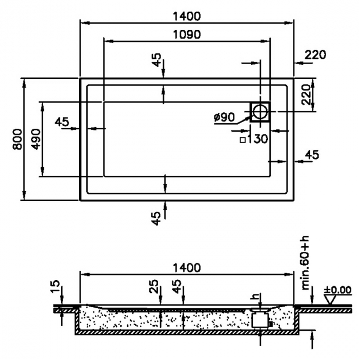 140x80cm, rectangulara zero to surface | 57620001000 [2]