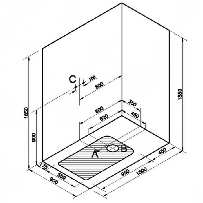 150x090cm, stanga, u wall, drawer, leg | 65061124000 [2]